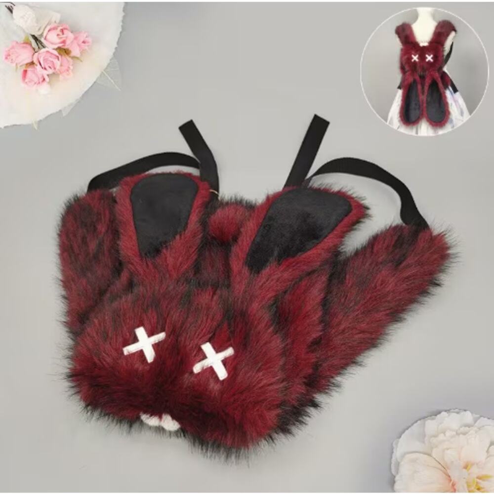 Dark Punk Red Rabbit Backpack Y2K Furry Bunny Ears Crossbody Bag Kawaii